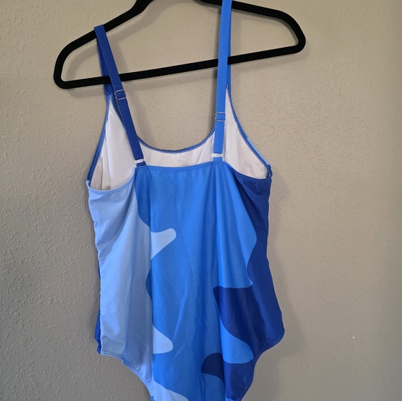 Blue Womens One Piece Swimsuit with adjustable straps. - Picture 2 of 4